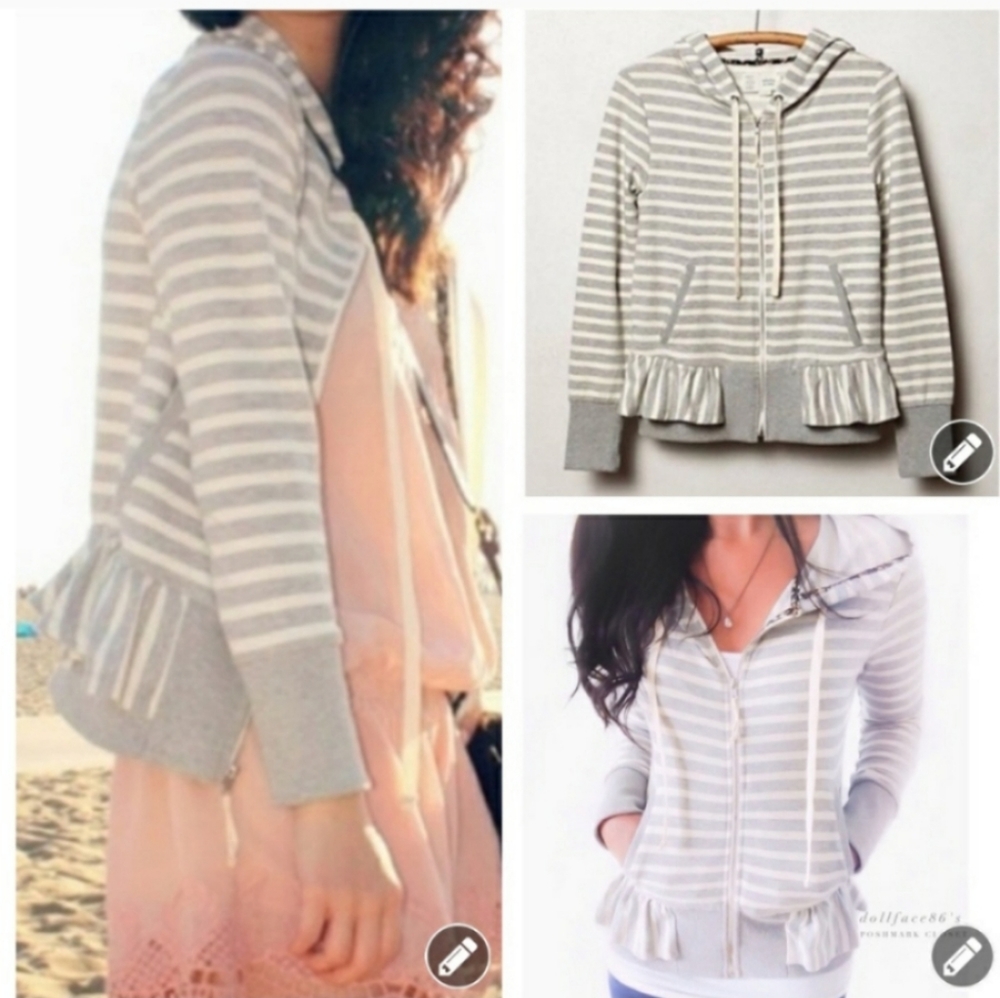 Saturday Sunday {Anthropologie} Striped Zip Up Hoodie Size Medium